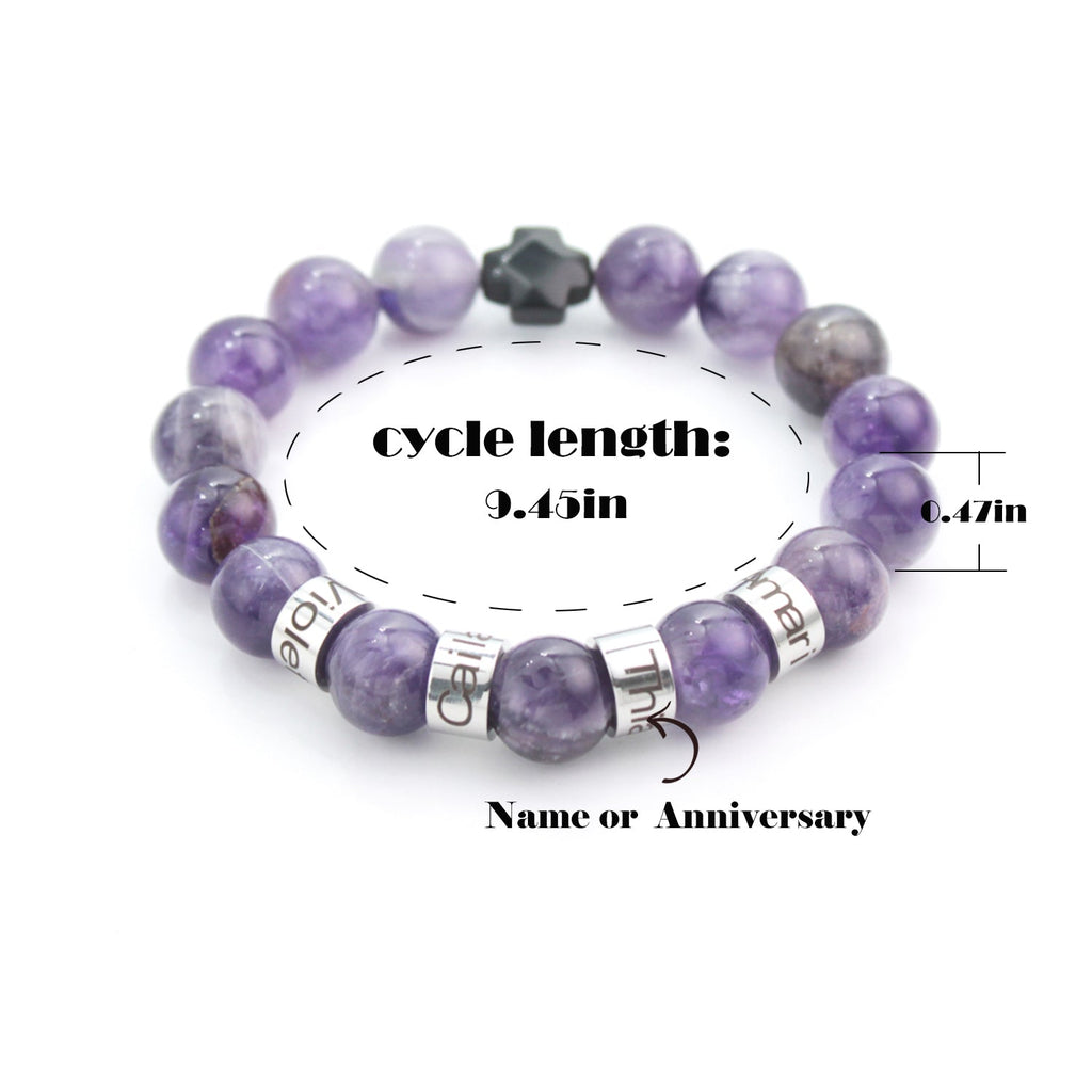 Personalized Natural Mineral Cross Bracelet – Engraved Names Keepsake