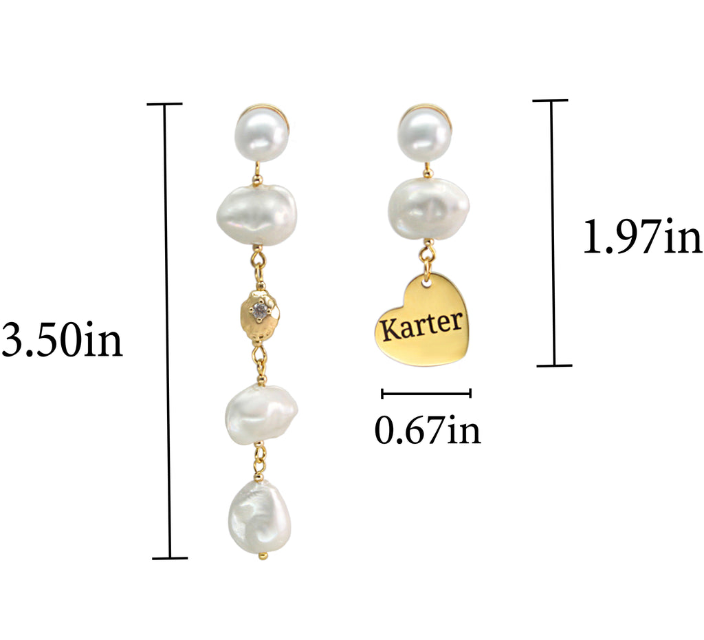 Custom Name Titanium Steel Disc Baroque Pearl Drop Earrings – Wear Your Story with Elegance