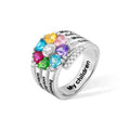 Family Bloom Personalized Birthstone Ring – 1–8 Heart Gemstones with Engraved Names