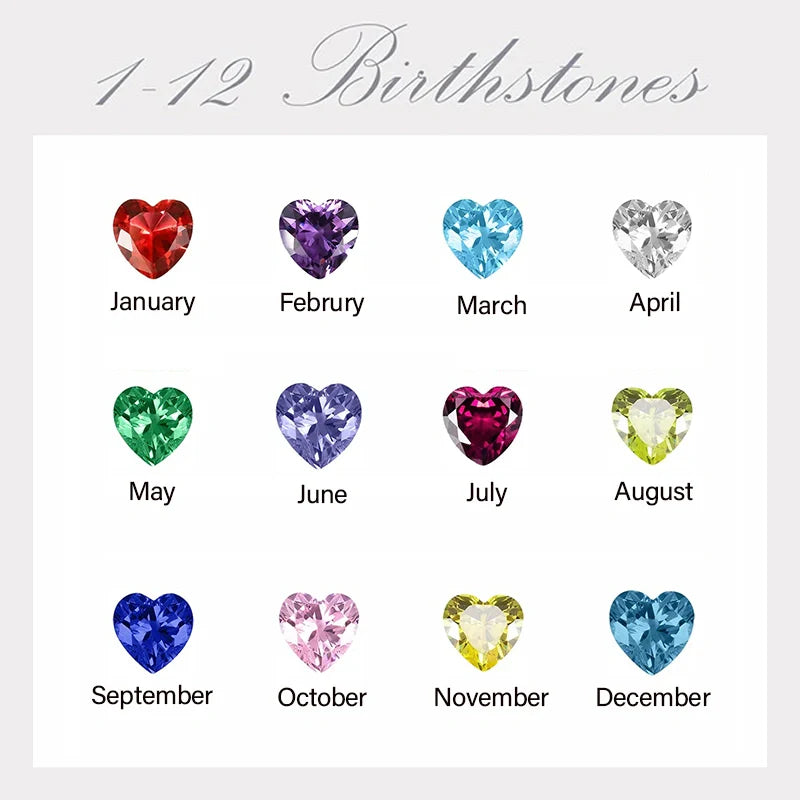 Family Bloom Personalized Birthstone Ring – 1–8 Heart Gemstones with Engraved Names