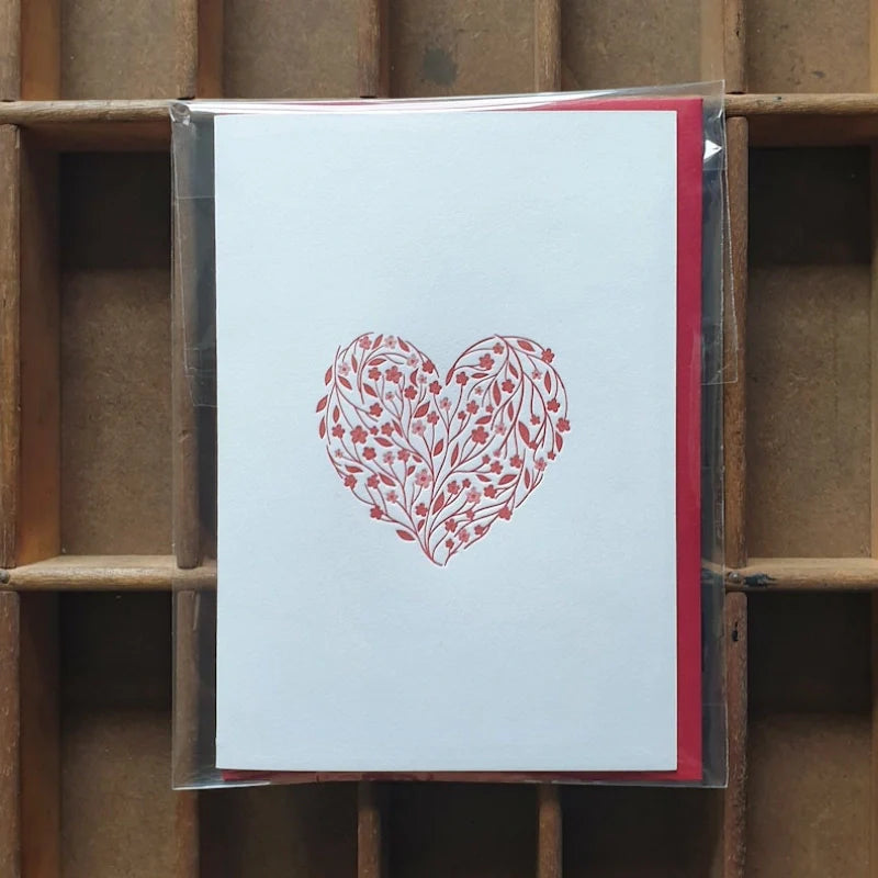 Floral Heart Letterpress Notecard Set of 6