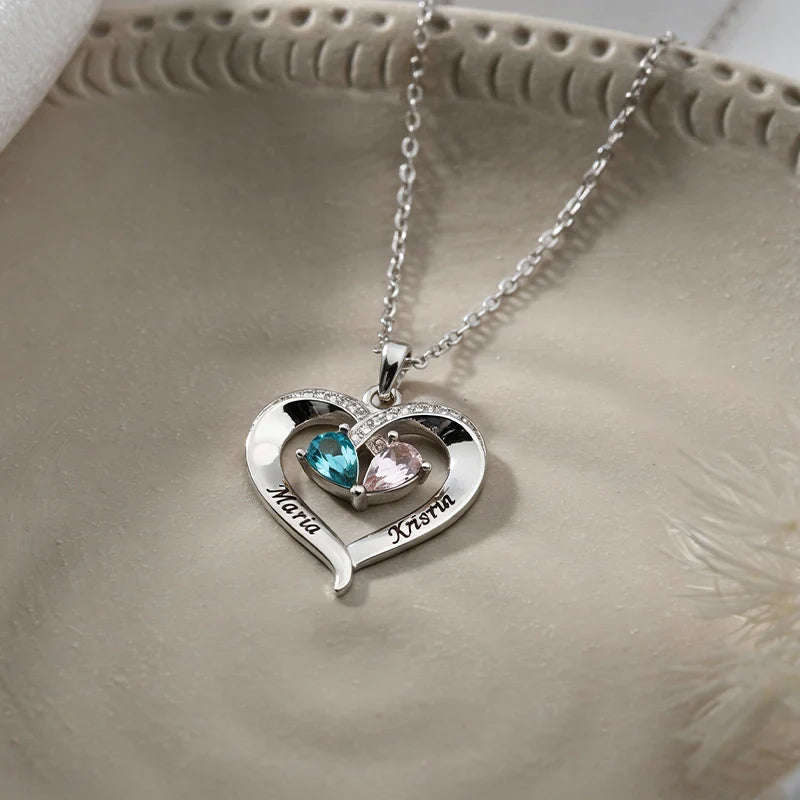Forever Love Birthstone & Diamond Heart Necklace| Mother’s Day Gift for Mom