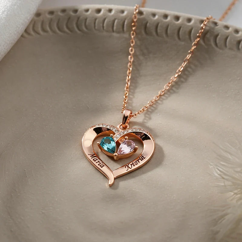 Forever Love Birthstone & Diamond Heart Necklace| Mother’s Day Gift for Mom