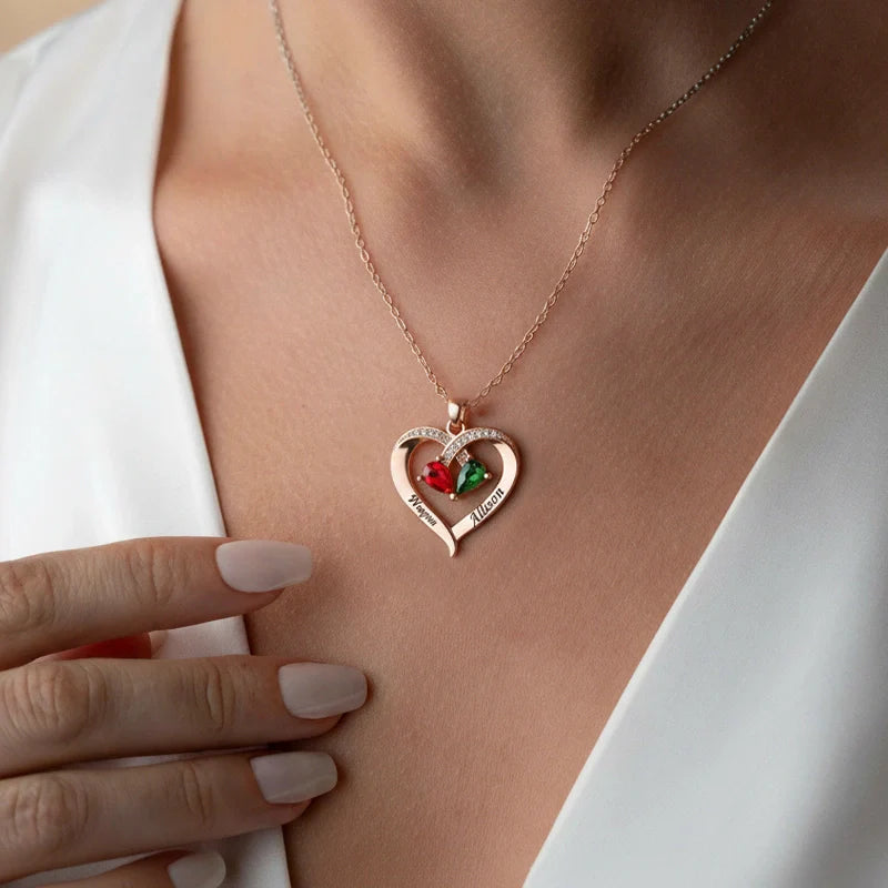 Forever Love Birthstone & Diamond Heart Necklace| Mother’s Day Gift for Mom
