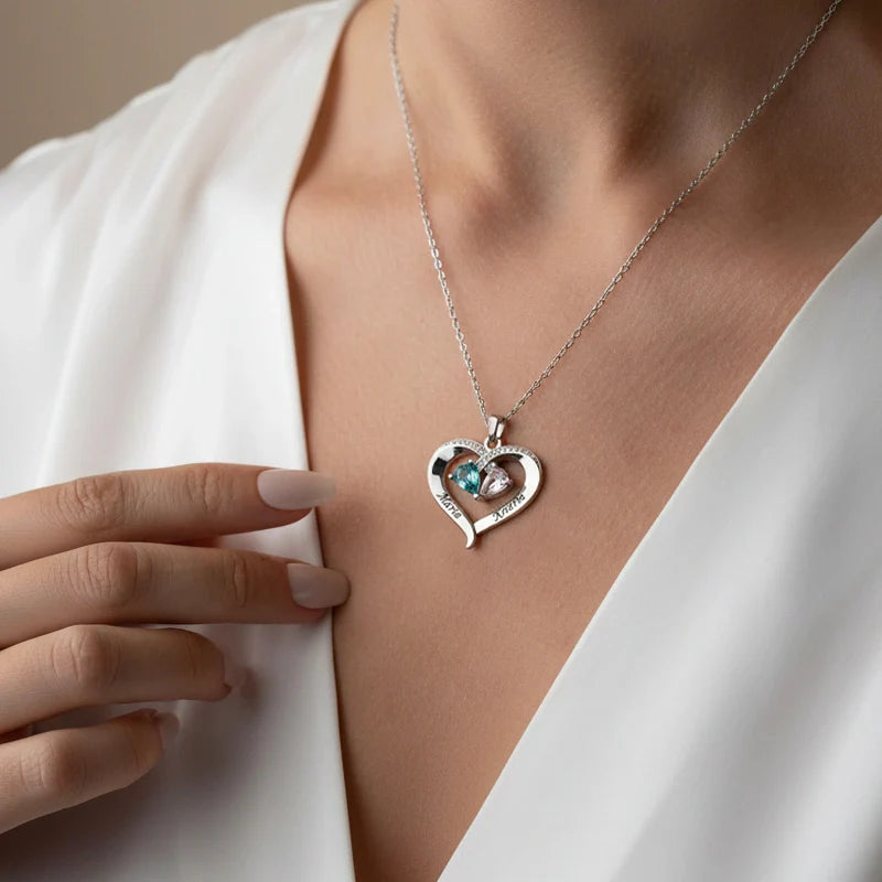 Forever Love Birthstone & Diamond Heart Necklace| Mother’s Day Gift for Mom