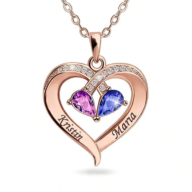 Forever Love Birthstone & Diamond Heart Necklace| Mother’s Day Gift for Mom
