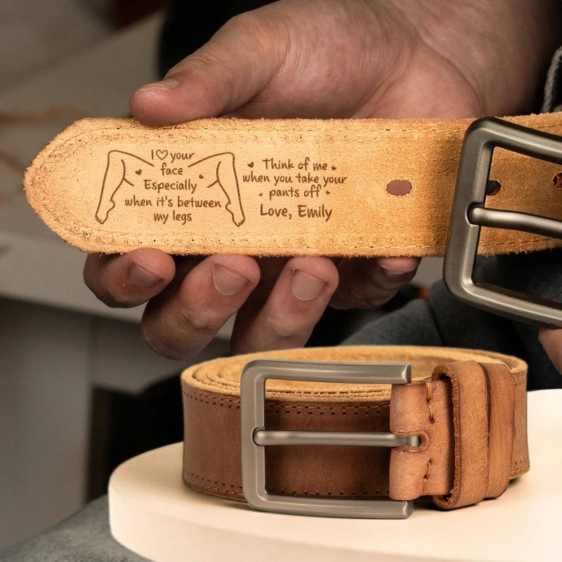 Funny Naughty Personalized Cowhide Belt for Him