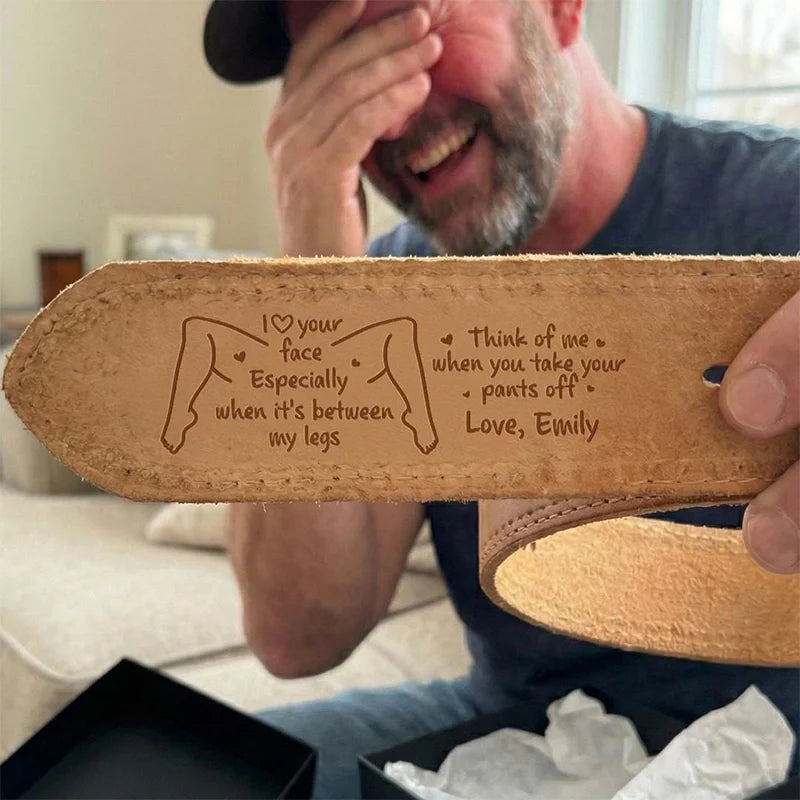 Funny Naughty Personalized Cowhide Belt for Him