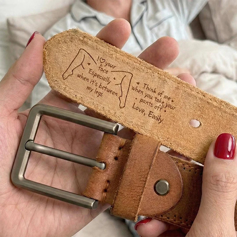 Funny Naughty Personalized Cowhide Belt for Him