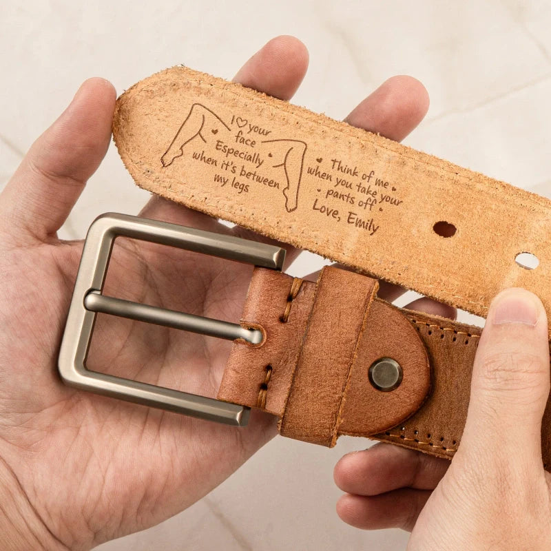 Funny Naughty Personalized Cowhide Belt for Him