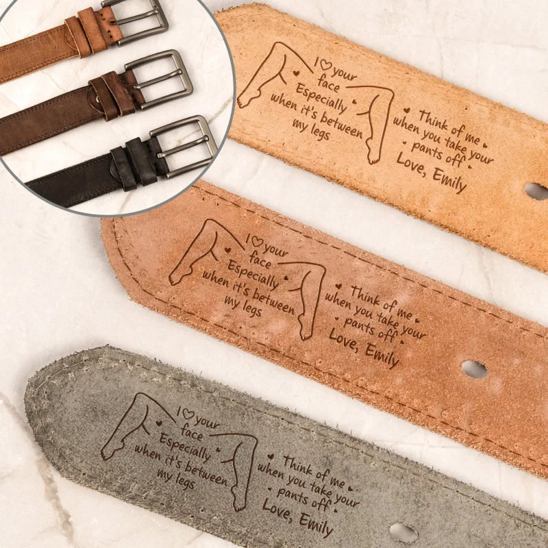 Funny Naughty Personalized Cowhide Belt for Him