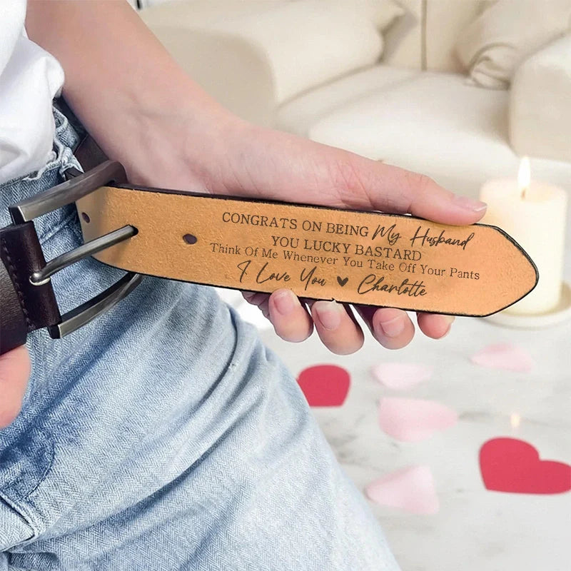 Funny Personalized Engraved Leather Belt for Husband