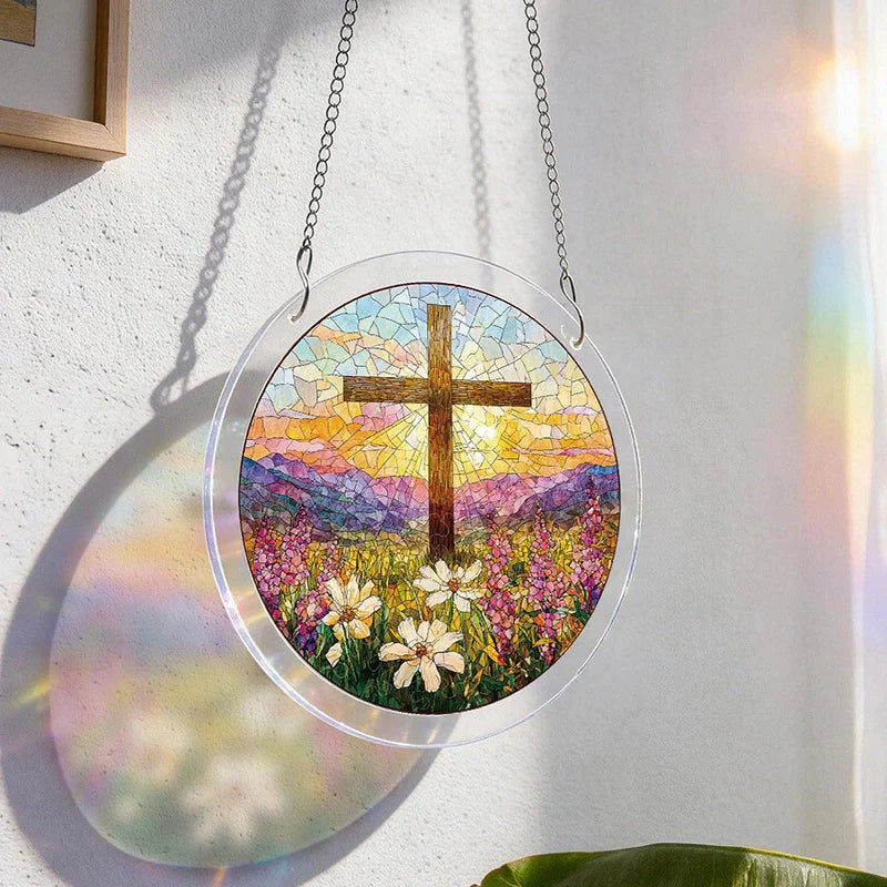 Garden of Holy Light Acrylic Suncatcher – Radiant Faith-Inspired Window Art Décor