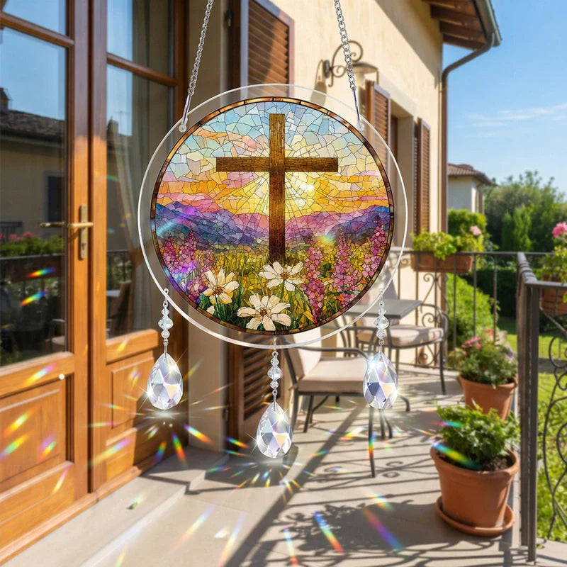 Garden of Holy Light Acrylic Suncatcher – Radiant Faith-Inspired Window Art Décor