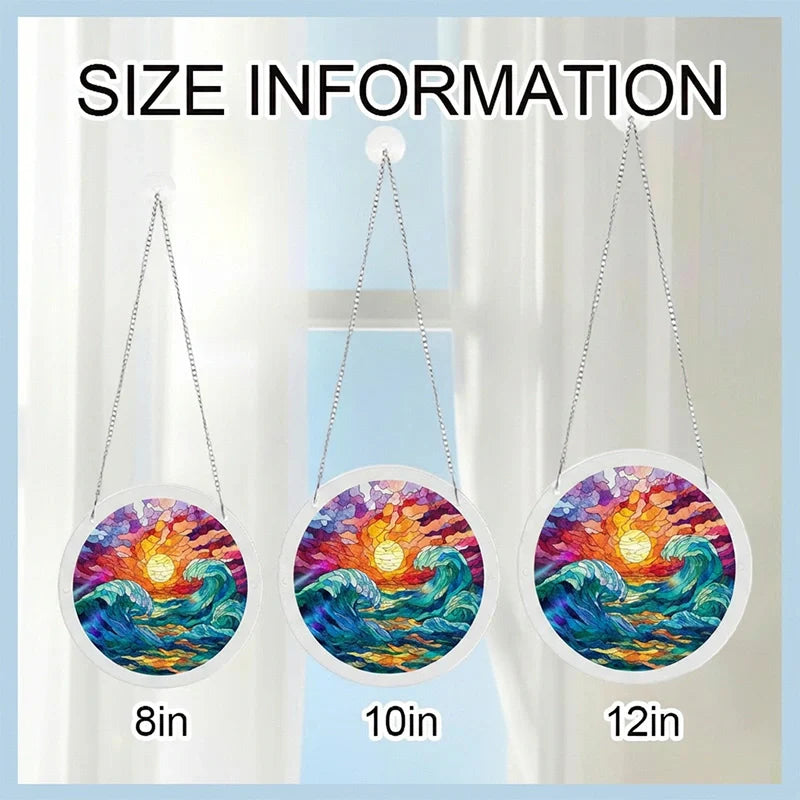 Golden Tide Acrylic Suncatcher – Radiant Ocean Light Window Hanging Decor