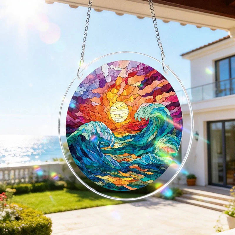 Golden Tide Acrylic Suncatcher – Radiant Ocean Light Window Hanging Decor
