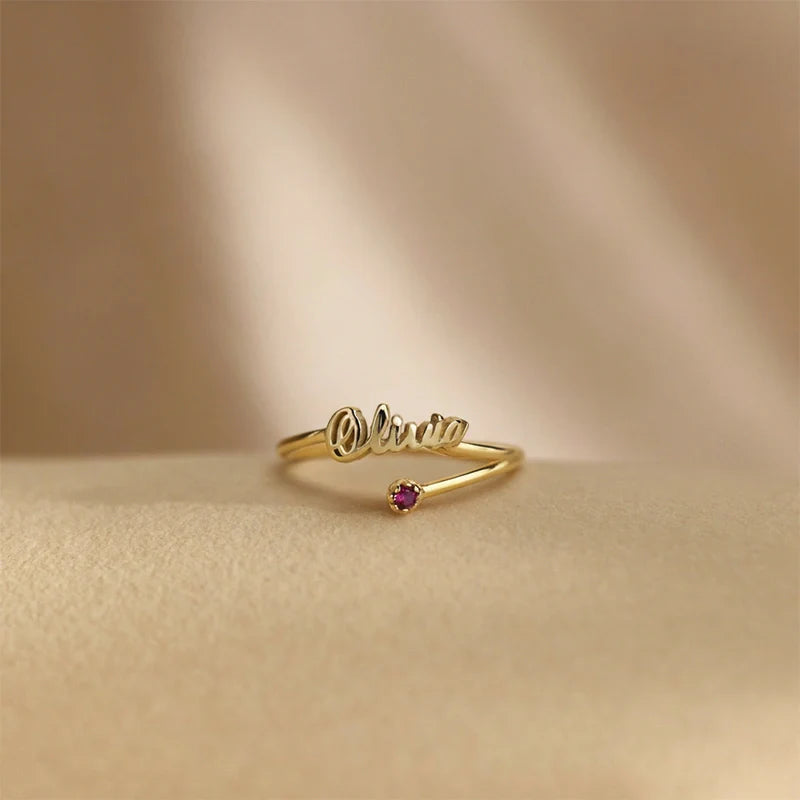 Handmade Personalized Name Ring with Birthstone