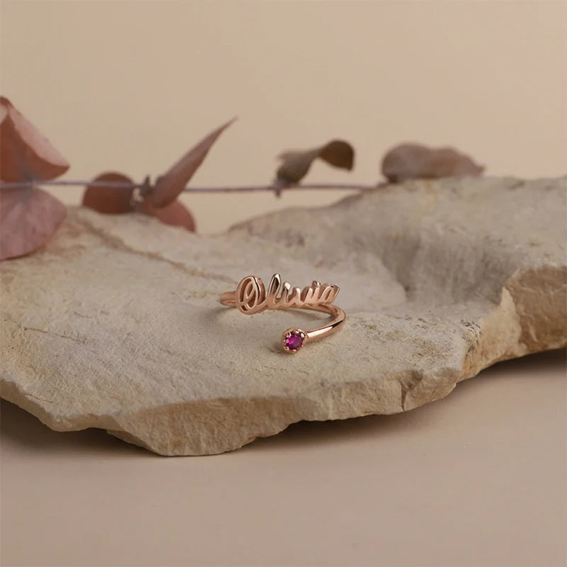 Handmade Personalized Name Ring with Birthstone