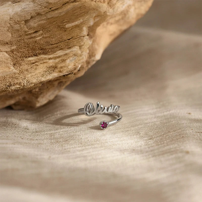 Handmade Personalized Name Ring with Birthstone