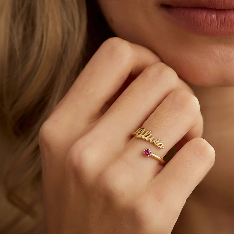 Handmade Personalized Name Ring with Birthstone