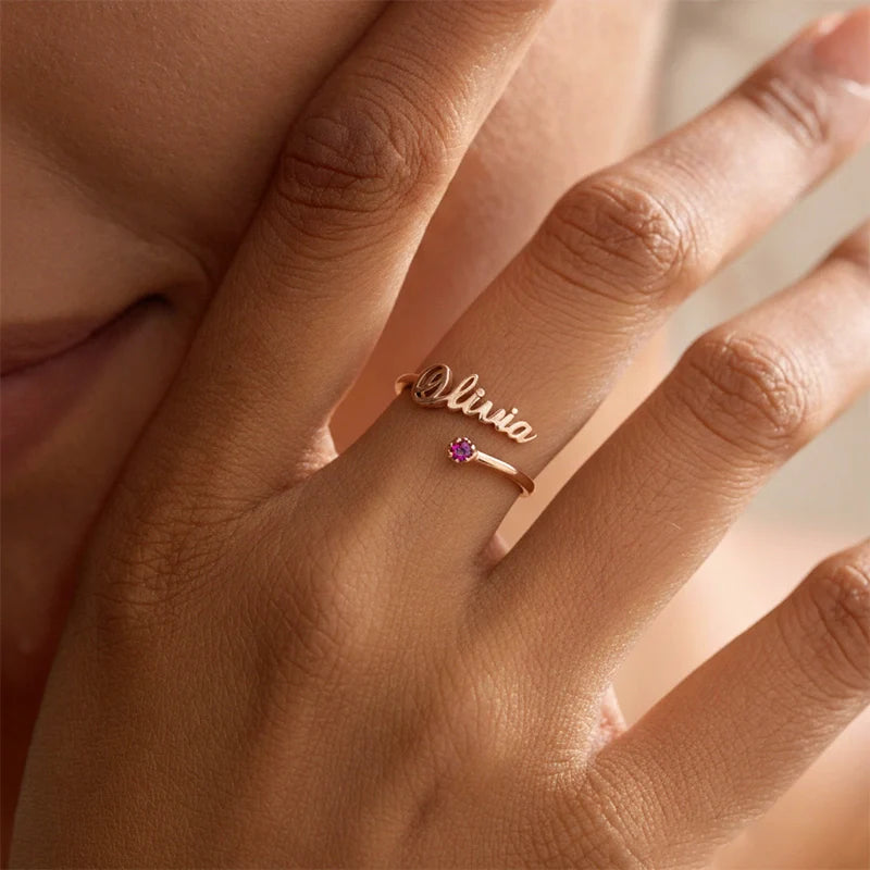 Handmade Personalized Name Ring with Birthstone