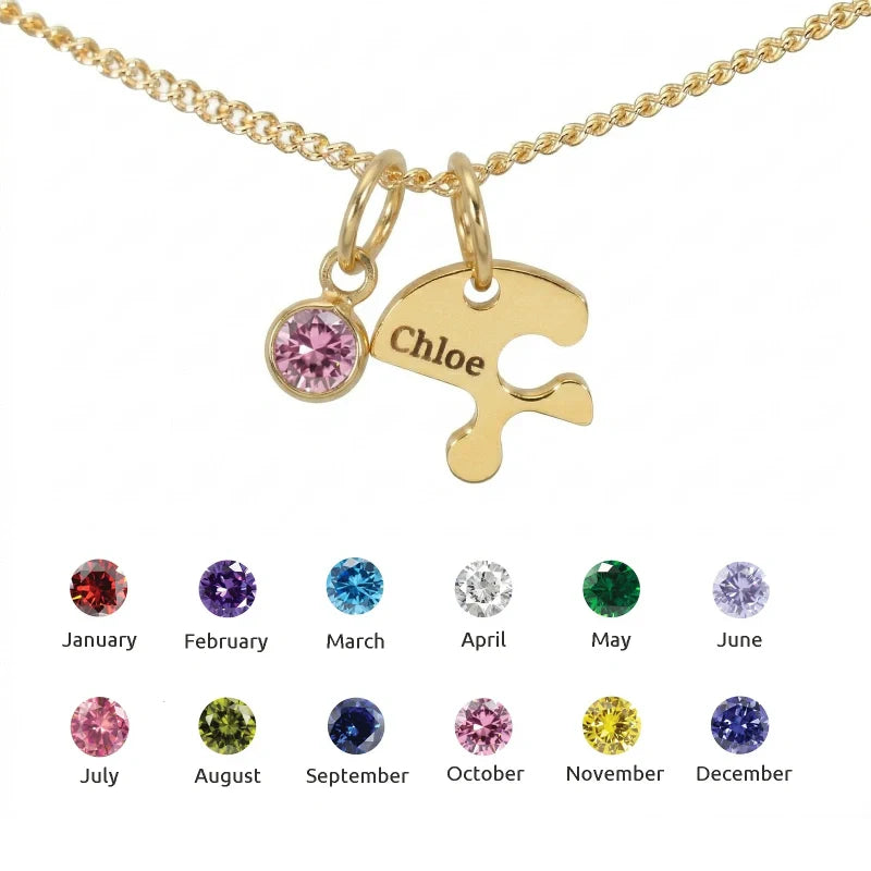 Heart Puzzle Name Necklace with Birthstones (2–5 Names) – Personalized Family & Best Friends Jewelry Set