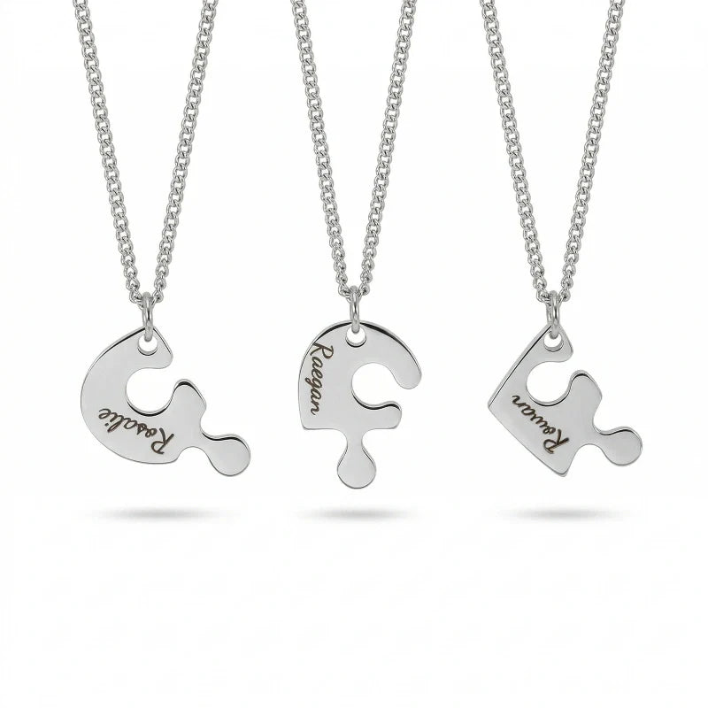 Heart Puzzle Name Necklace with Birthstones (2–5 Names) – Personalized Family & Best Friends Jewelry Set