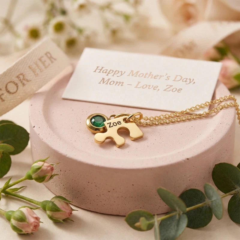 Heart Puzzle Name Necklace with Birthstones (2–5 Names) – Personalized Family & Best Friends Jewelry Set