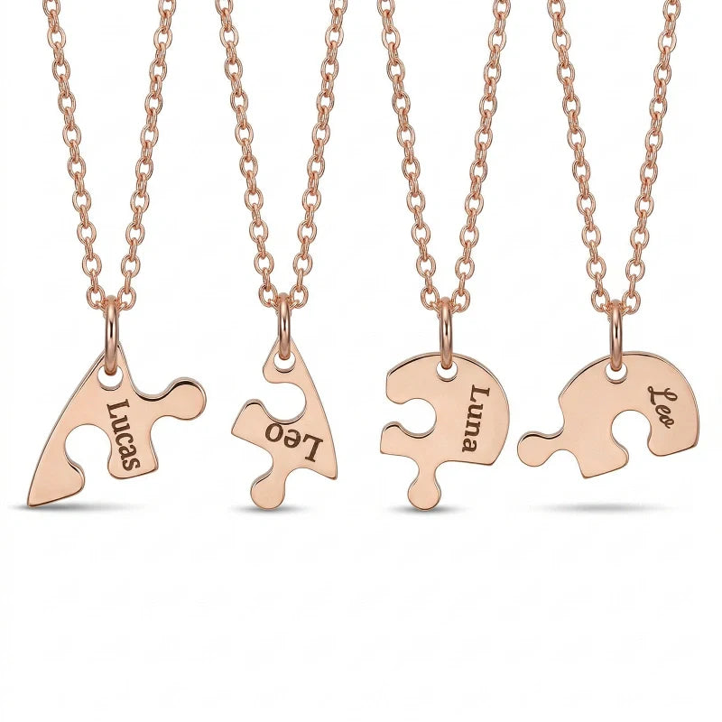 Heart Puzzle Name Necklace with Birthstones (2–5 Names) – Personalized Family & Best Friends Jewelry Set