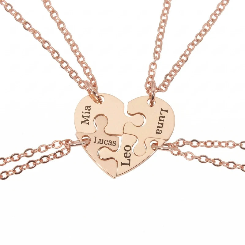 Heart Puzzle Name Necklace with Birthstones (2–5 Names) – Personalized Family & Best Friends Jewelry Set