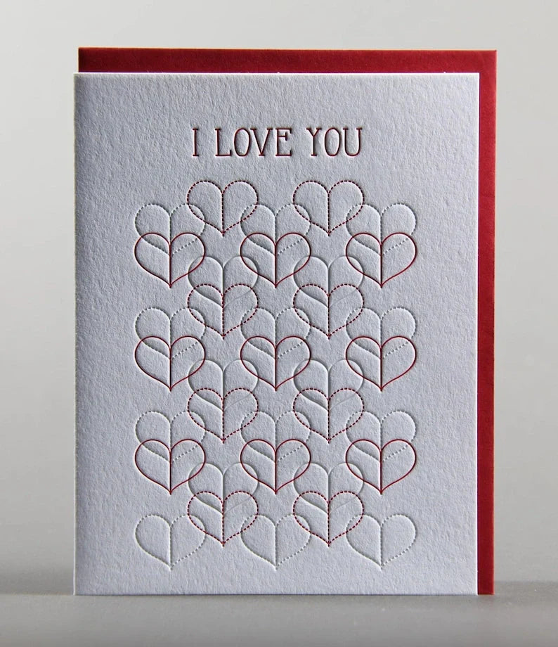 Hearts I Love You Letterpress Card