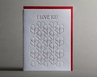 Hearts I Love You Letterpress Card