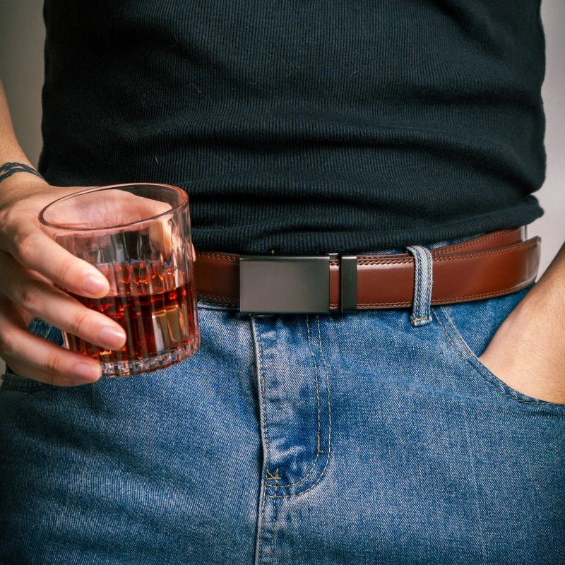 Naughty Personalized Leather Belt with Engraved Buckle for Him