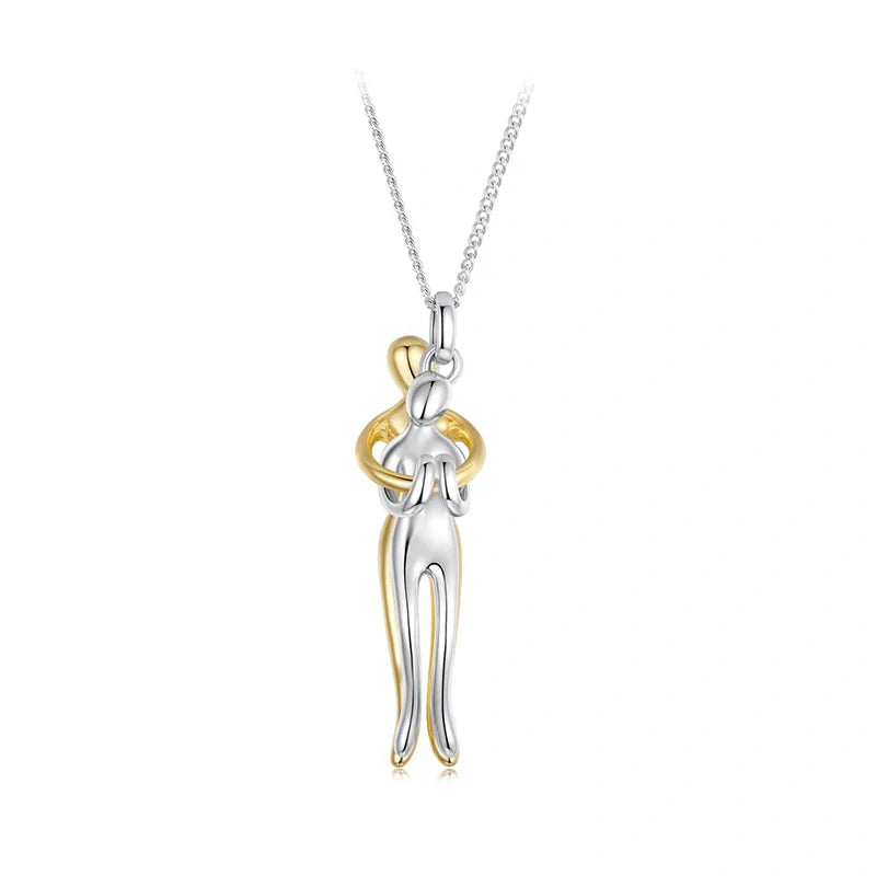 Love Embracing Necklace – S925 Sterling Silver Minimalist Hug Pendant Jewelry