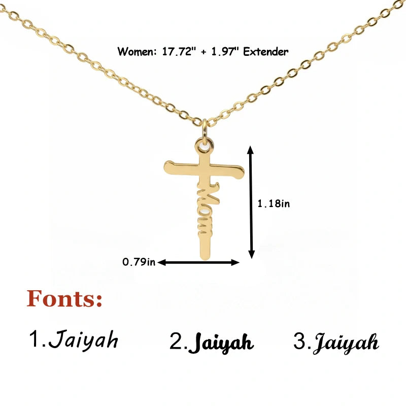 Mom Birthstone Cross Necklace – Personalized Mama Cross Necklace, Christian Mother’s Day Gift for Mom