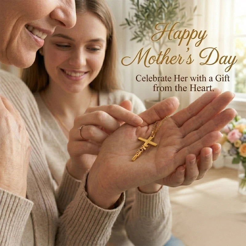 Mom Birthstone Cross Necklace – Personalized Mama Cross Necklace, Christian Mother’s Day Gift for Mom