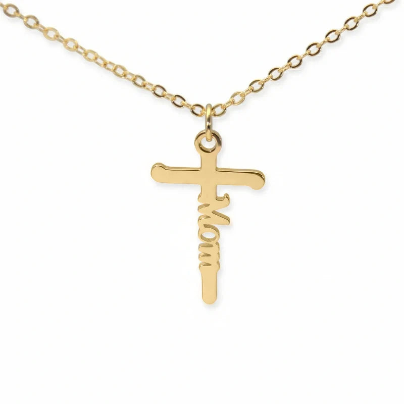 Mom Birthstone Cross Necklace – Personalized Mama Cross Necklace, Christian Mother’s Day Gift for Mom