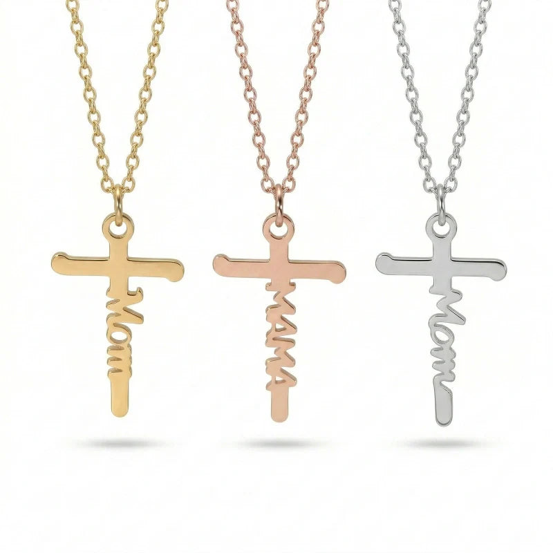 Mom Birthstone Cross Necklace – Personalized Mama Cross Necklace, Christian Mother’s Day Gift for Mom
