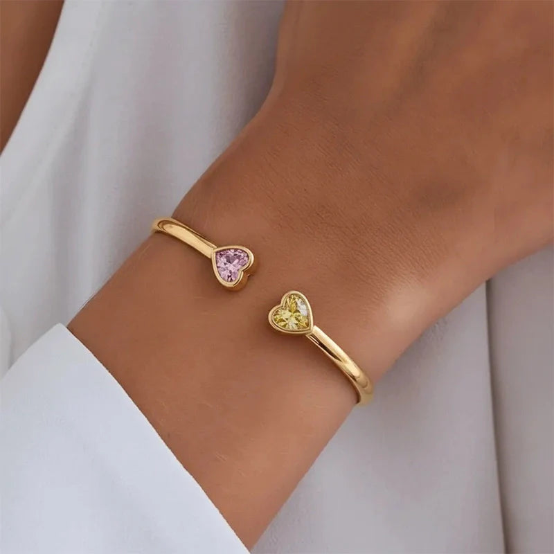 Mother & Daughter Double Heart Birthstone Bracelet – Personalized Adjustable Bracelet | Mother’s Day Gift for Mom