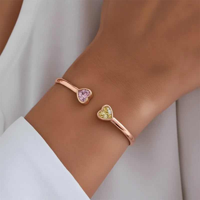Mother & Daughter Double Heart Birthstone Bracelet – Personalized Adjustable Bracelet | Mother’s Day Gift for Mom