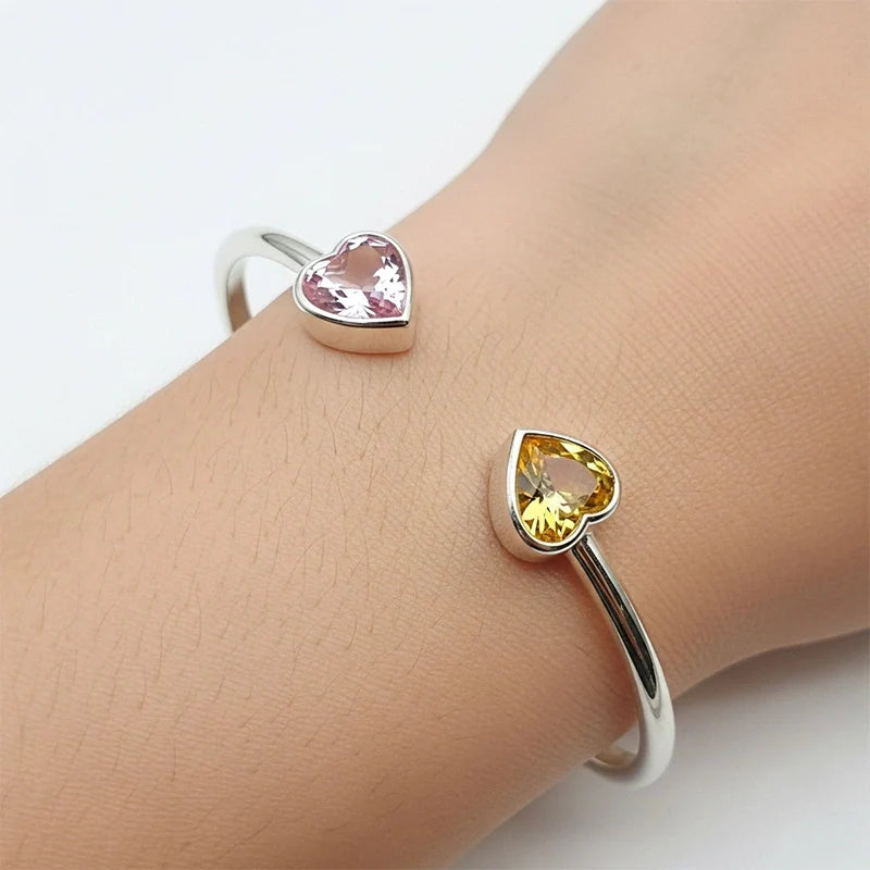 Mother & Daughter Double Heart Birthstone Bracelet – Personalized Adjustable Bracelet | Mother’s Day Gift for Mom