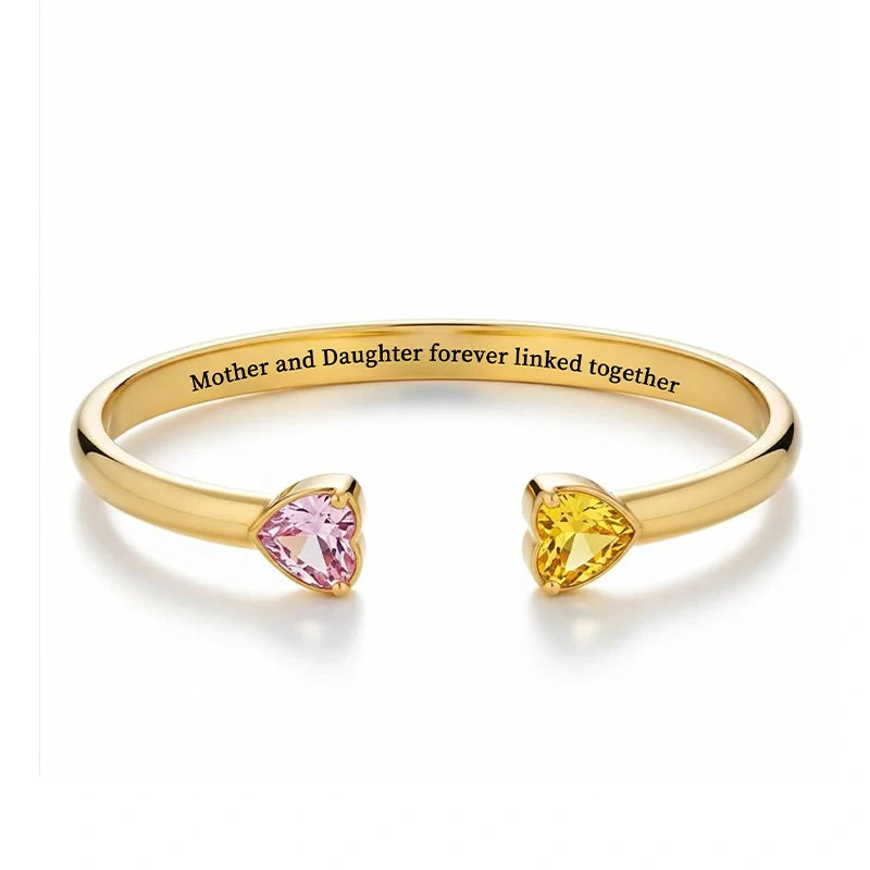Mother & Daughter Double Heart Birthstone Bracelet – Personalized Adjustable Bracelet | Mother’s Day Gift for Mom