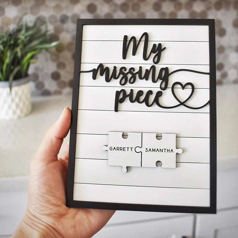 My Missing Piece™ Personalized Valentine’s Day Sign — Custom Puzzle Piece Name Plaque | Anniversary Gift for Couples | Romantic Shelf Decor