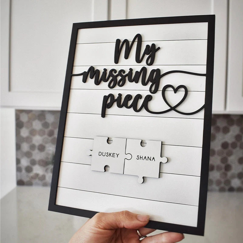 My Missing Piece™ Personalized Valentine’s Day Sign — Custom Puzzle Piece Name Plaque | Anniversary Gift for Couples | Romantic Shelf Decor