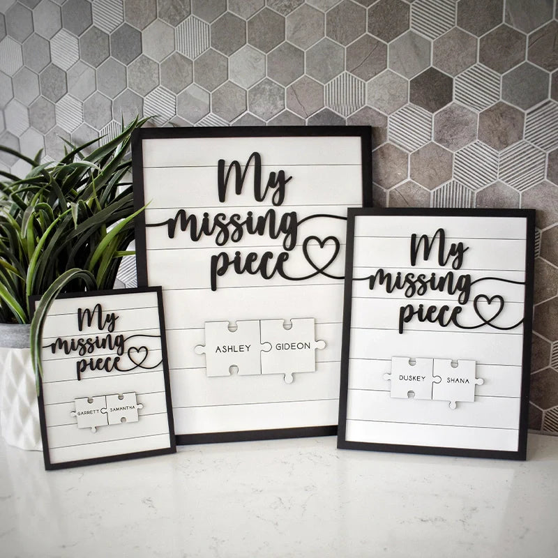 My Missing Piece™ Personalized Valentine’s Day Sign — Custom Puzzle Piece Name Plaque | Anniversary Gift for Couples | Romantic Shelf Decor