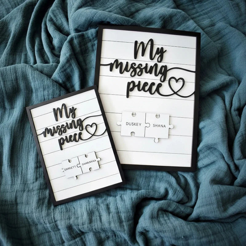 My Missing Piece™ Personalized Valentine’s Day Sign — Custom Puzzle Piece Name Plaque | Anniversary Gift for Couples | Romantic Shelf Decor