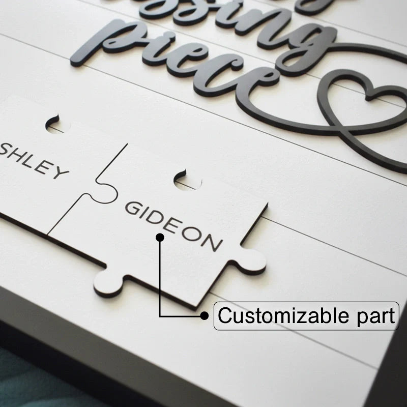 My Missing Piece™ Personalized Valentine’s Day Sign — Custom Puzzle Piece Name Plaque | Anniversary Gift for Couples | Romantic Shelf Decor