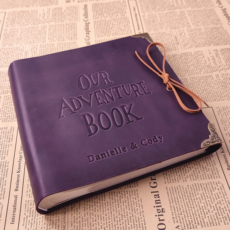 Our Adventure Book Leather Photo Album Scrapbook | Custom Wedding Guest Book & Travel Memory Album