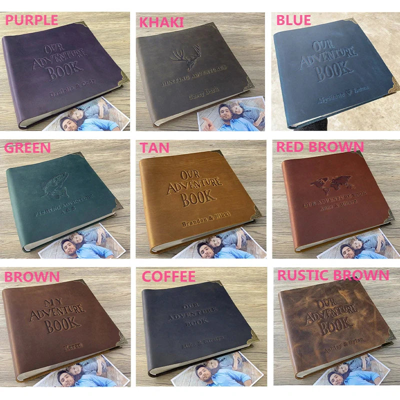 Our Adventure Book Leather Photo Album Scrapbook | Custom Wedding Guest Book & Travel Memory Album