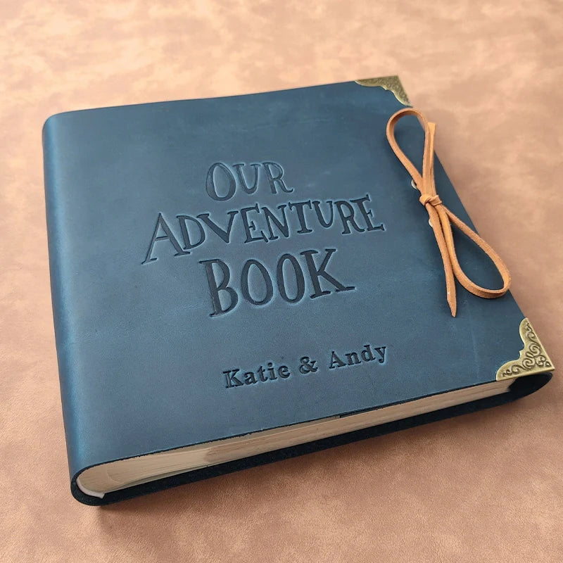 Our Adventure Book Leather Photo Album Scrapbook | Custom Wedding Guest Book & Travel Memory Album